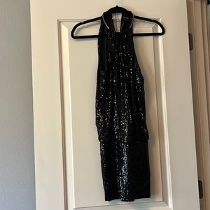Laundry by Shelli Black sequined halter mini dress with chain collar